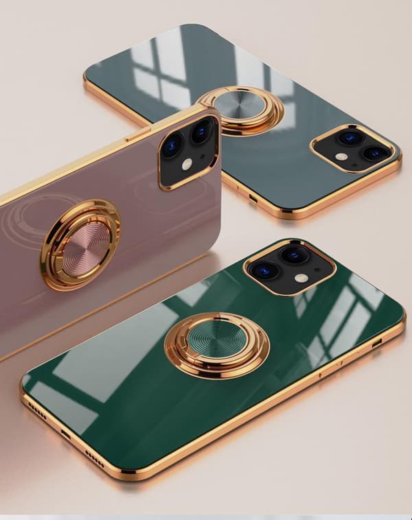 Luksuriøst stilig deksel iPhone 12 Pro Max med ringstativfunksjon Gull LightBlue one size