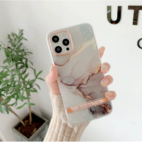 iPhone 13, Pro and Max Shockproof Case Elegant Marble and Rose Gold Details White 13 Pro 