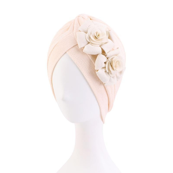 Turban med vakre blomsterroser i flere farger hijab Beige one size