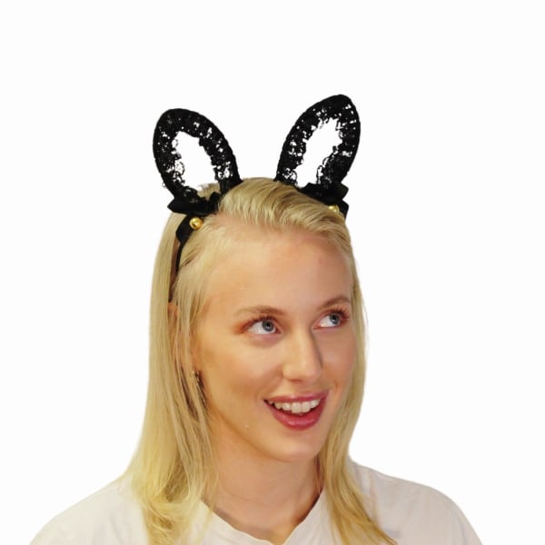Bunny ører i blonder for dress up flørtende tiara rollespill fes Black one size