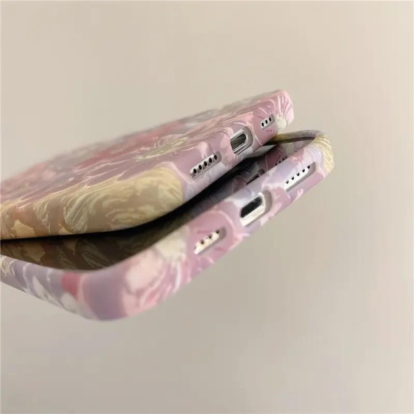 iPhone 14 Pro mobilcover Retro blomstermaling i pink - stilfuldt Pink one size