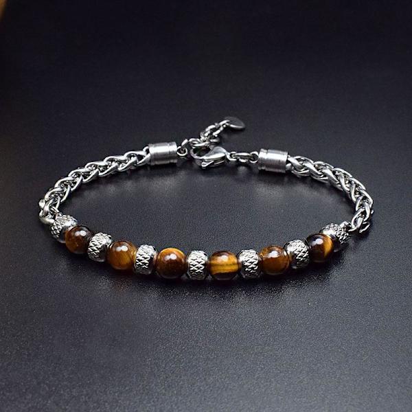 Justerbart armband med ''Tiger eye'' pärlor för män Black one size