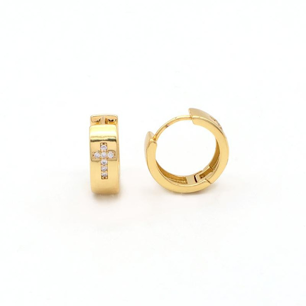 Gold-plated earrings small rings with Christian cross rhinestones Gold one size