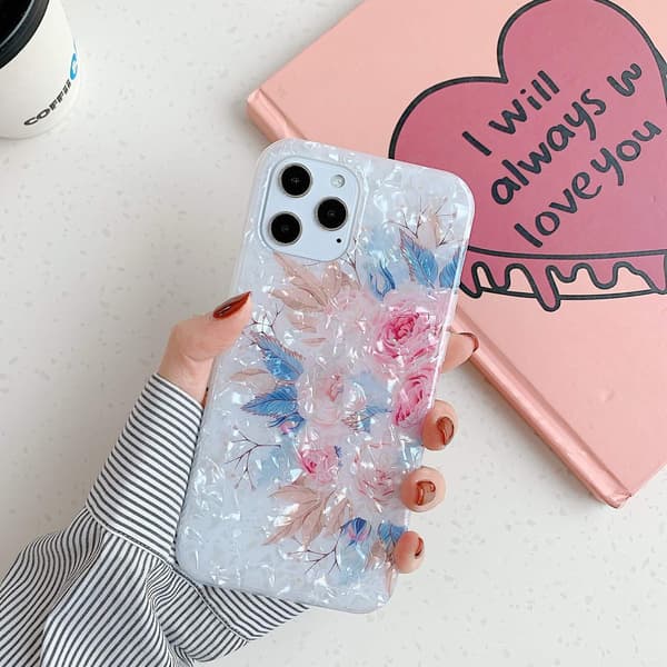 iPhone 12 & 12 Pro case kunstig perlemor solsikkeblomster Brown one size