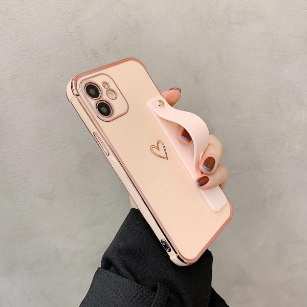 iPhone 13 Pro Max etui med hjerte og ankelrem gulddetaljer Pink one size