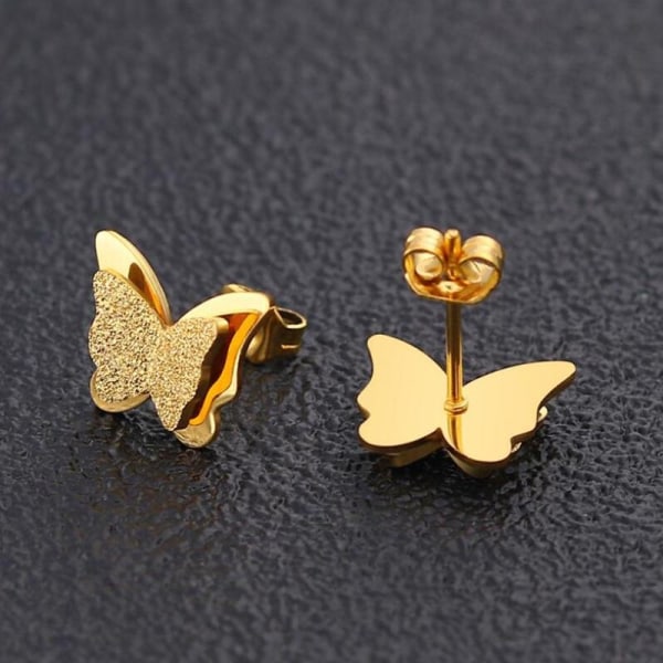 Søde små øreringe med sommerfuglemotiv forgyldt 925 sølv minimal Gold one size