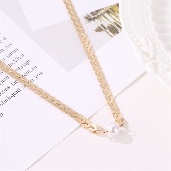 Elegant halskæde forgyldt med perle kraveben Gold one size