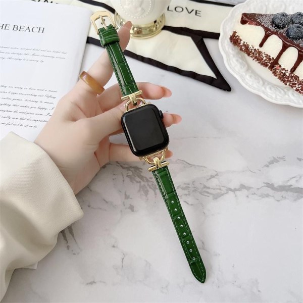 Apple Watch armband 42/44/45 mm riktigt skinn krokodil orm lyx Green Djungle green