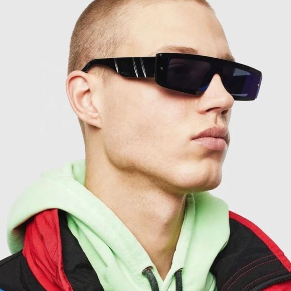 Solbriller for menn svarte brede skuldre med linjer svart Black one size
