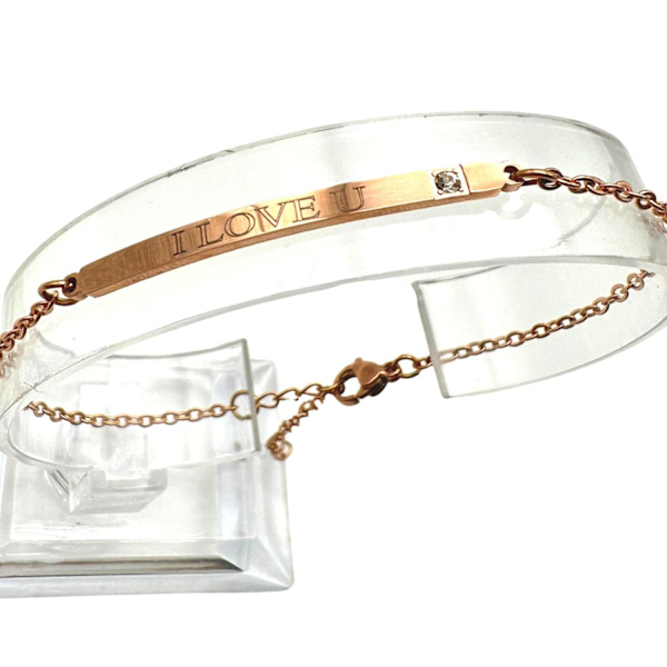 Armbånd i rosé med teksten ''I love you'' Valentinsdagsgave Pink gold one size