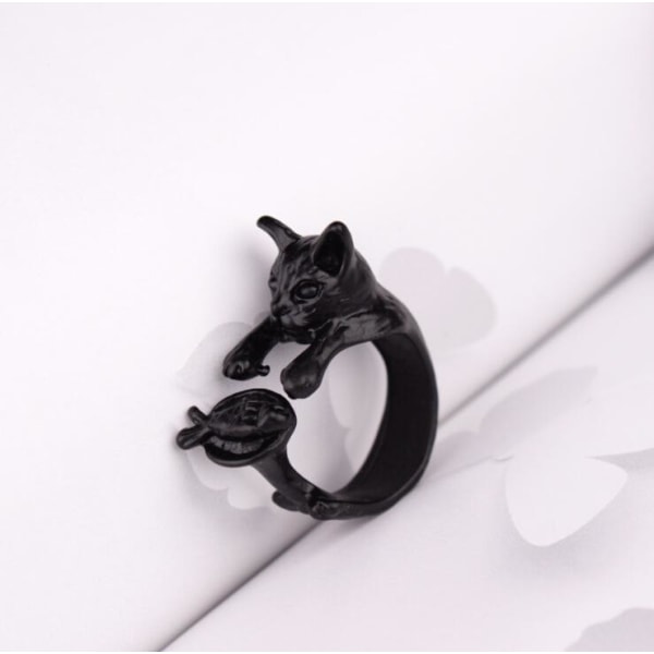 Ring med kat omfavnende finger kat elsker Black one size