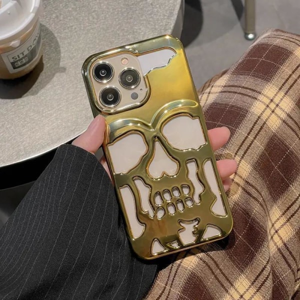 Metallisk skjelettmobildeksel til iPhone 14 - Premium beskyttelse med kult design Gold one size