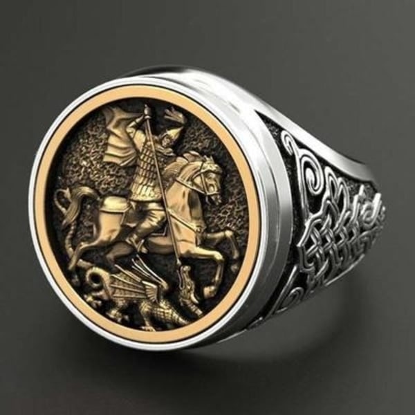 Cool ring i medeltida stil riddare brons drake för män Silver one size