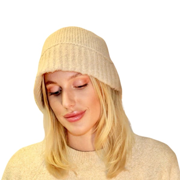 Varm fiskehatt ull plysch stickad mössa hatt linjer Vit one size