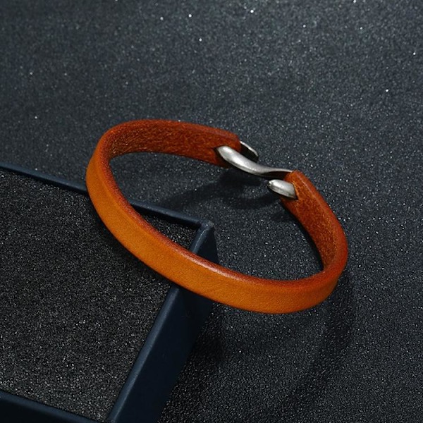 Håndlavet minimalistisk armbånd i ægte læder i autentisk stil Orange one size