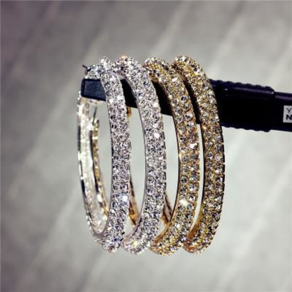 Örhängen hoops med dubbla rader diamanter strass Silver one size