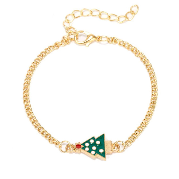 Vakkert armbånd i gull med juletre med hvite kuler Gold one size