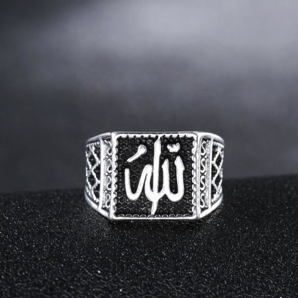 Islamisk ring för män med Allah silver svart etnisk stil Silver one size