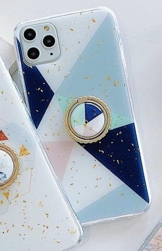 iPhone11 Pro deksel geometriske former mønster gull flak ring Blue one size