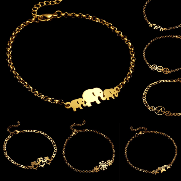 Forgyldt armbånd med elefanter perfekt gave børn kvinder mænd Gold one size  9073 | Gold | Dyr & Dyremønstre | Fyndiq