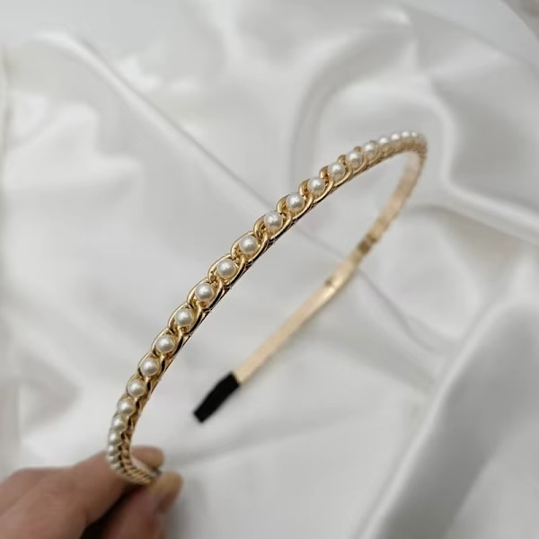 Elegant Golden Pearl Tiara with White Pearls - Luksuriøst hårtilbehør til fester og bryllup White one size