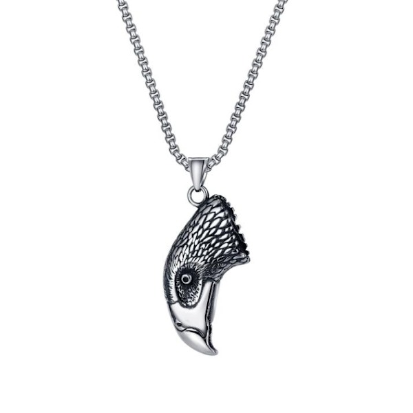 Siisti raskas kaulakoru 3D kotkanpää ruostumattomasta teräksestä valmistettu haukka Silver one size
