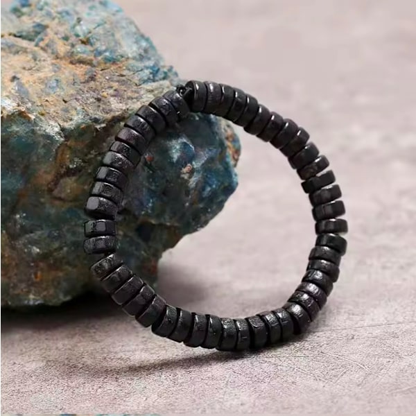 Handgjort armband för män träpärlor i svart bohemiskt Svart one size