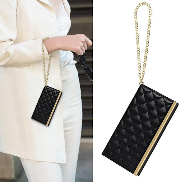 iPhone 14 Luxury Crossbody -puhelinkotelo - Käännettävä lompakko irrotettavalla hihnalla Black