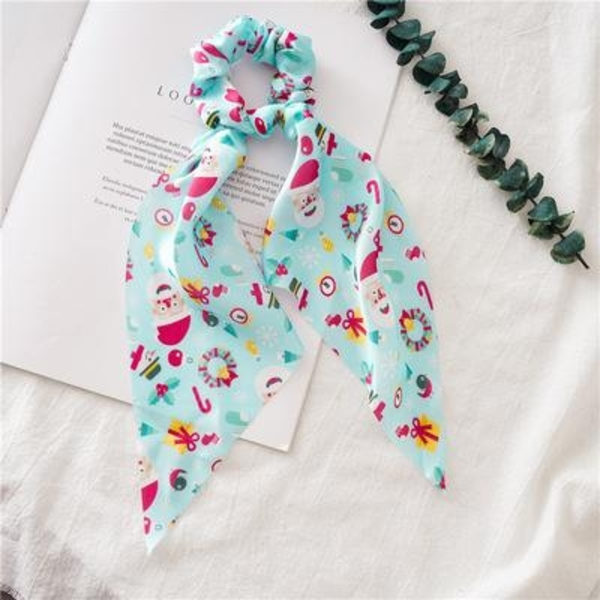 Jul Scrunchie rosett snöflinga jultomte snögubbe julgran Turquoise Turquoise with santa claus