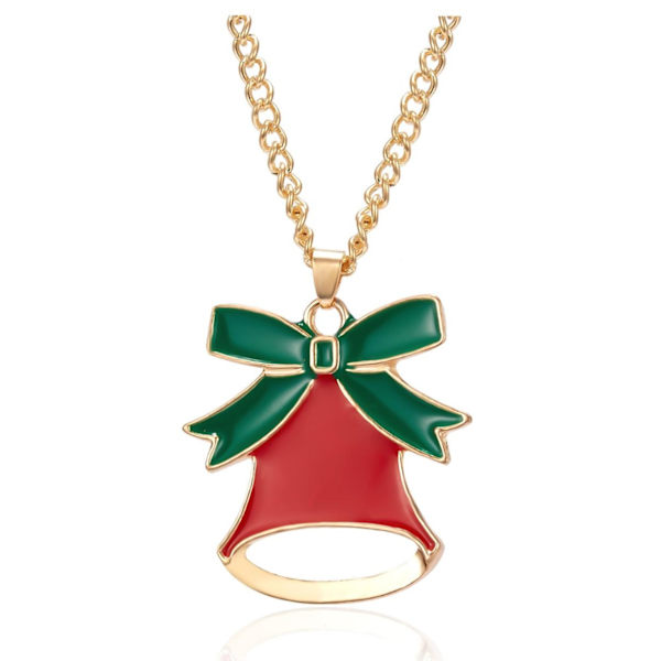 Beautiful fun necklace with Christmas red bell green bow Red one size