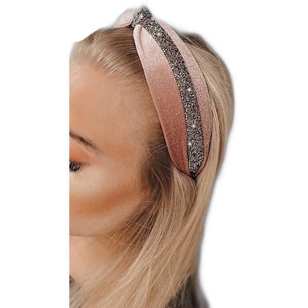 Handgjort Lyxigt Diadem i sammet med brett kristallband knut Pink one size