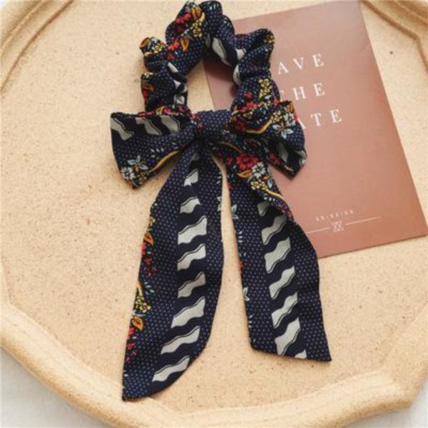 Klassisk Scrunchie sløyfe vintage print blomsterbånd farger Black Black