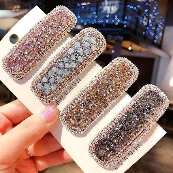 Handgjorda hårklämmor i tyg med pärlor, strass & diamanter Blue one size