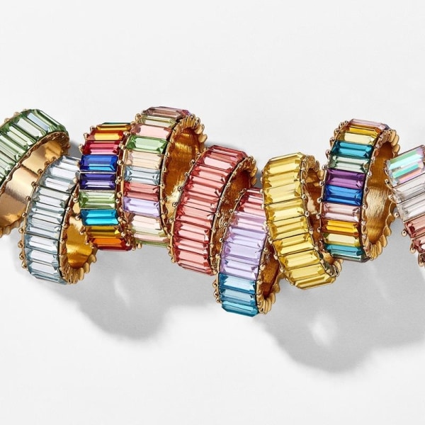 Vacker ring med rektangulära kristaller strass guld &amp; färg LightPink one size