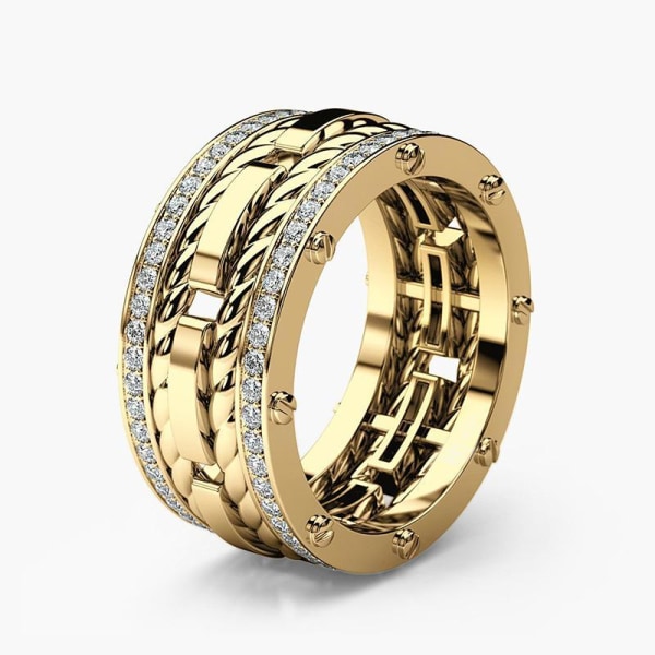 Flettet 925 sølv forgyldt håndlavet ring til mænd Zirconia Gold Gold US 9 Size (18,9 mm i diameter)