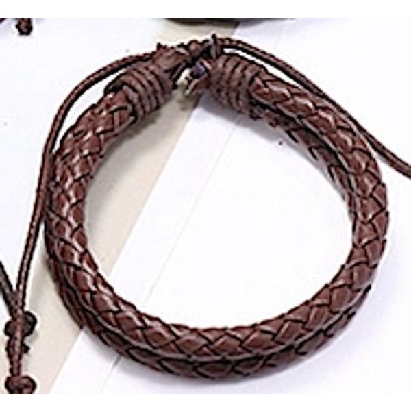 Två i ett bruna flätade armband i äkta läder handgjorda Brun one size