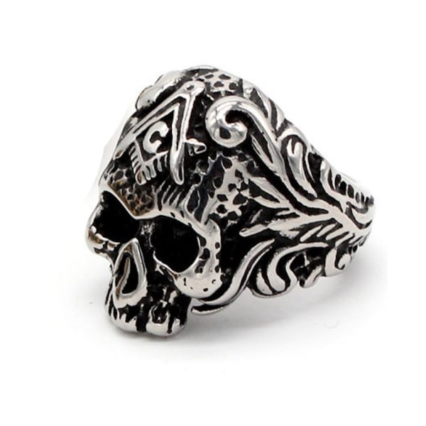 Ring med skelet i rustfrit stål kranium punk rock frimurer Silver one size