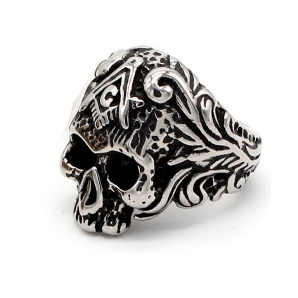 Ring med skelett rostfritt stål kranium punk rock masonic Silver one size