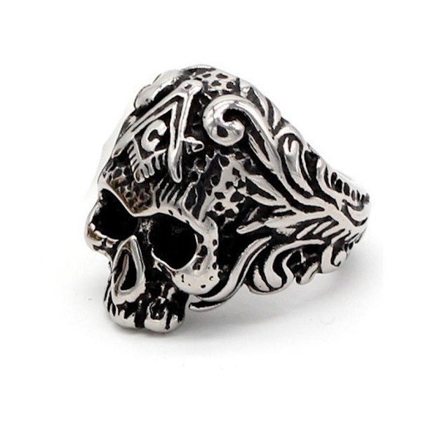 Sormus rungolla ruostumattomasta teräksestä kallo punk rock vapaamuurarit Silver one size