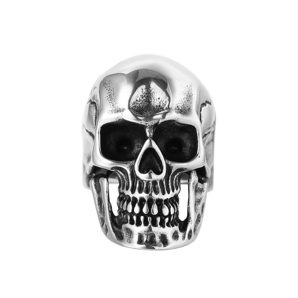 Ring with detailed skull teeth hollow jaw skull eye socket Silver one size