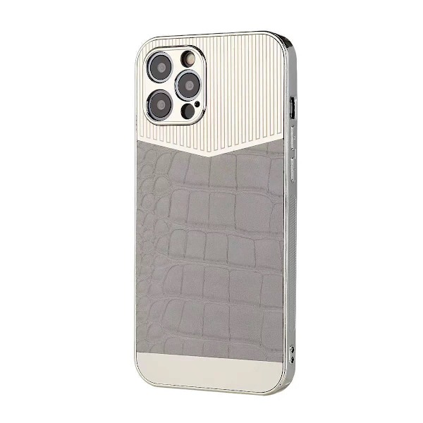 iPhone 13, Pro & Max elektropläterat skal med veganskt läder lyx Silver one size