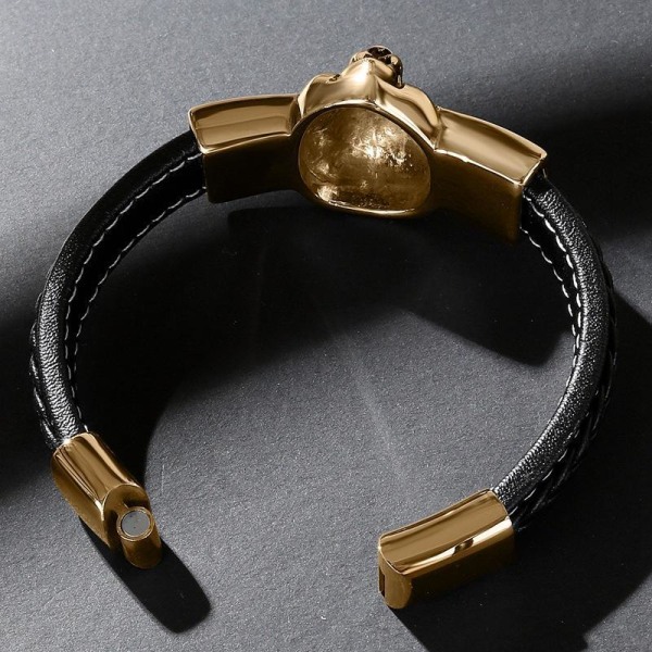 Handgjort flätat armband äkta läder med stort lejon 18K guld Blue one size  275f | Blue | Djur & Djurmönster | Fyndiq