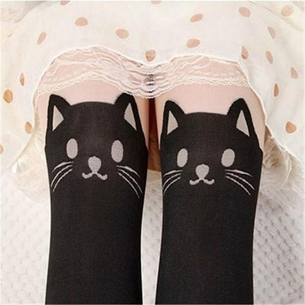 Søde nylon tights med katte foran anime pige Black one size