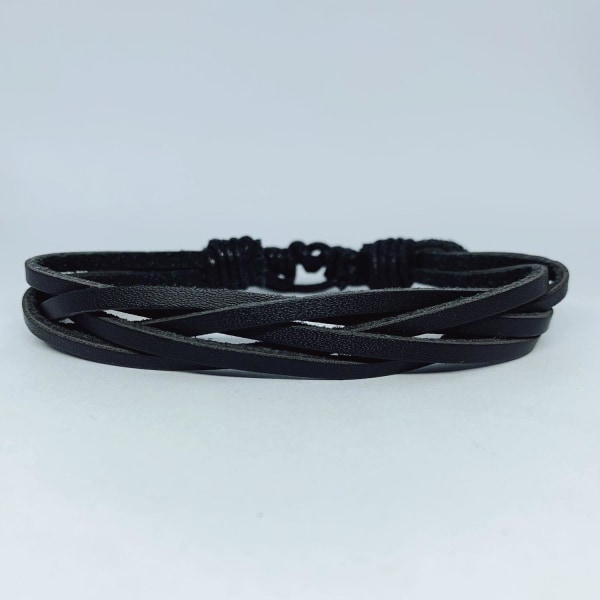 Håndlavet flettet armbånd i autentisk sort læder til mænd Black one size
