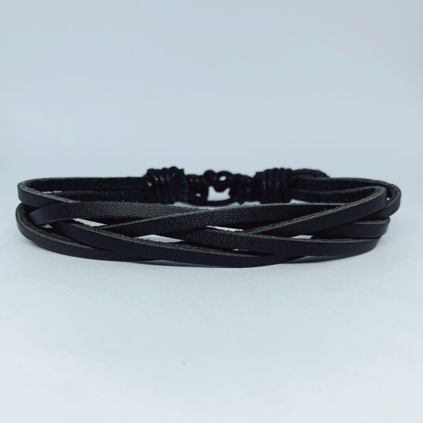 Handmade braided bracelet in authentic leather black for men Black one size