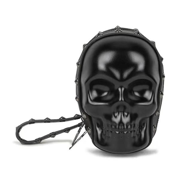 Punk-tyylinen käsilaukku kallo-kuviolla - Skull Design vegaanista nahkaa Beige
