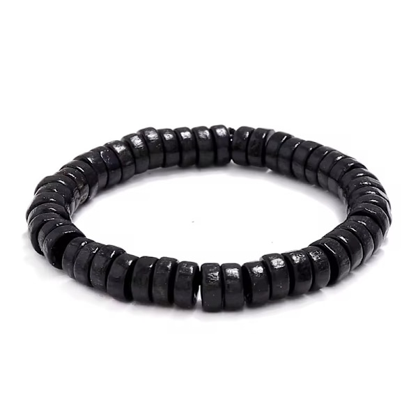 Handgjort armband för män träpärlor i svart bohemiskt Svart one size