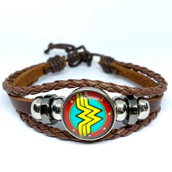 Håndlavet armbånd brunt læder wonder woman symbol Brown one size