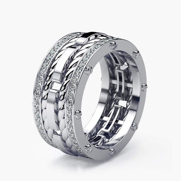 Handgjorda breda ringar Zircon 925 silver gåva Silver Silver US US 10 Size (19,8 mm i diam