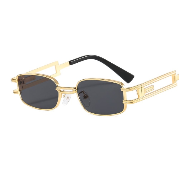 Smala solglasögon rektangulära glas unika retro guldbågar hiphop Black one size